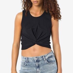 Noisy May Cropped Twist Front Sleeveless Black Cotton Tank Top